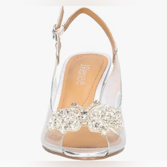 J Renee Kerensa Rhinestone Butterfly Silver Lame Metallic Clear Prom Pumps Shoes - Picture 1 of 11